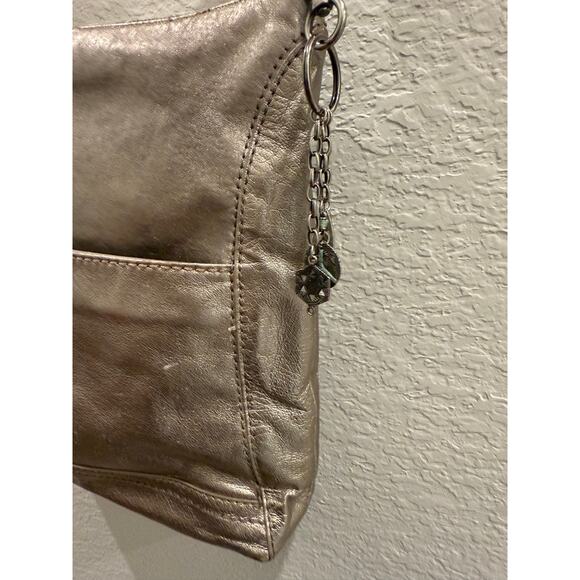 The Sak Silver Crossbody Bag Leather Purse Metallic Adjustable Strap Boho Chic - Picture 3 of 10